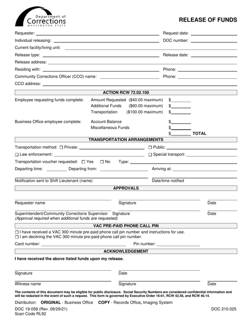 Form DOC19-058  Printable Pdf