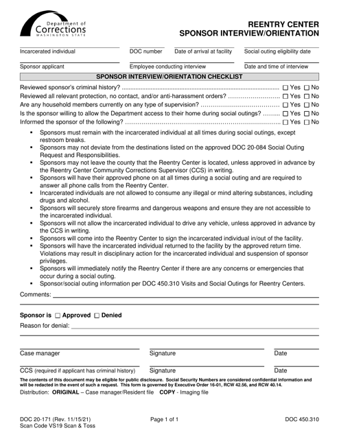 Form DOC20-171  Printable Pdf