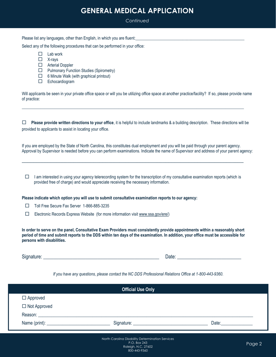 General Medical Application - North Carolina, Page 2