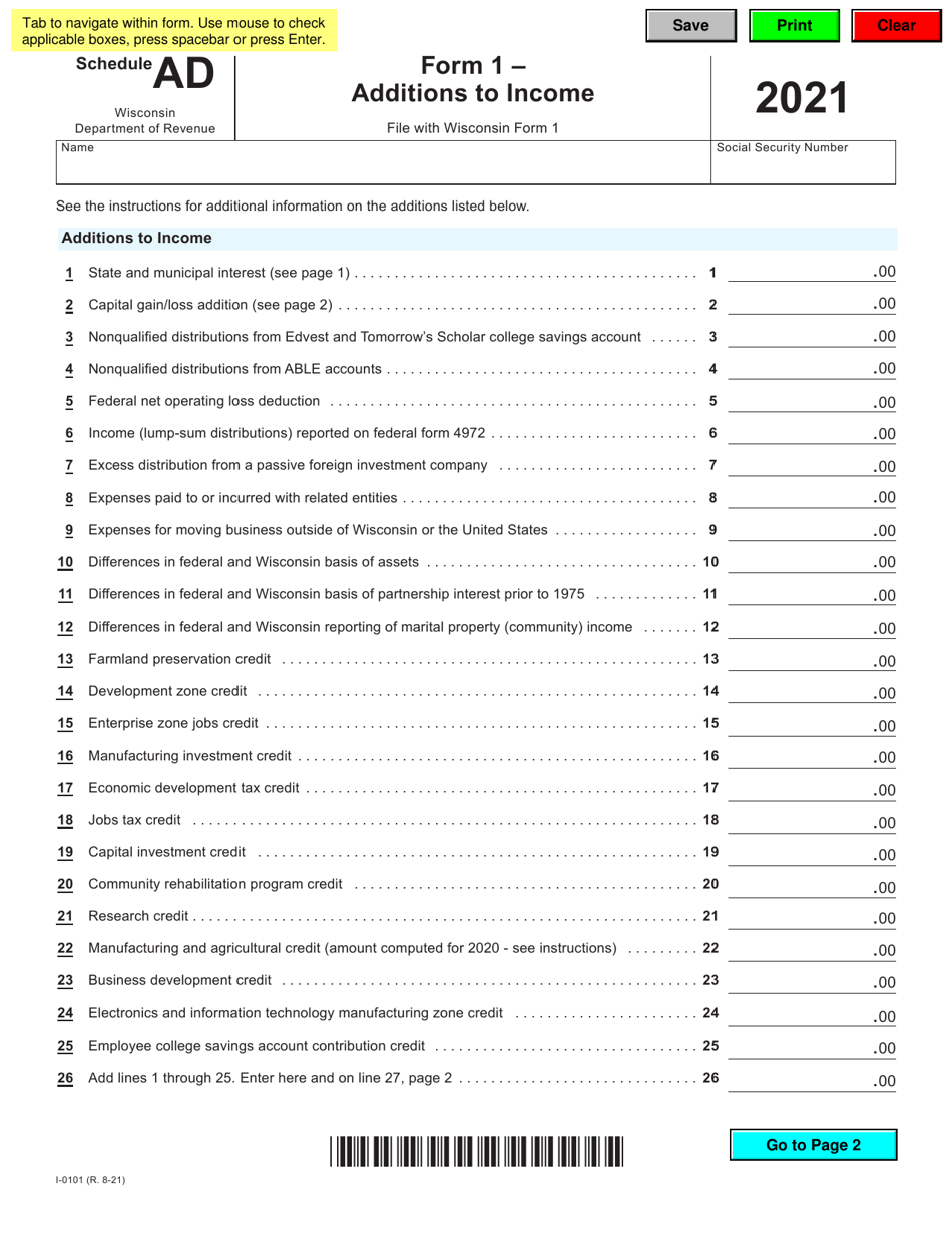Form 1 (I0101) Schedule AD 2021 Fill Out, Sign Online and Download