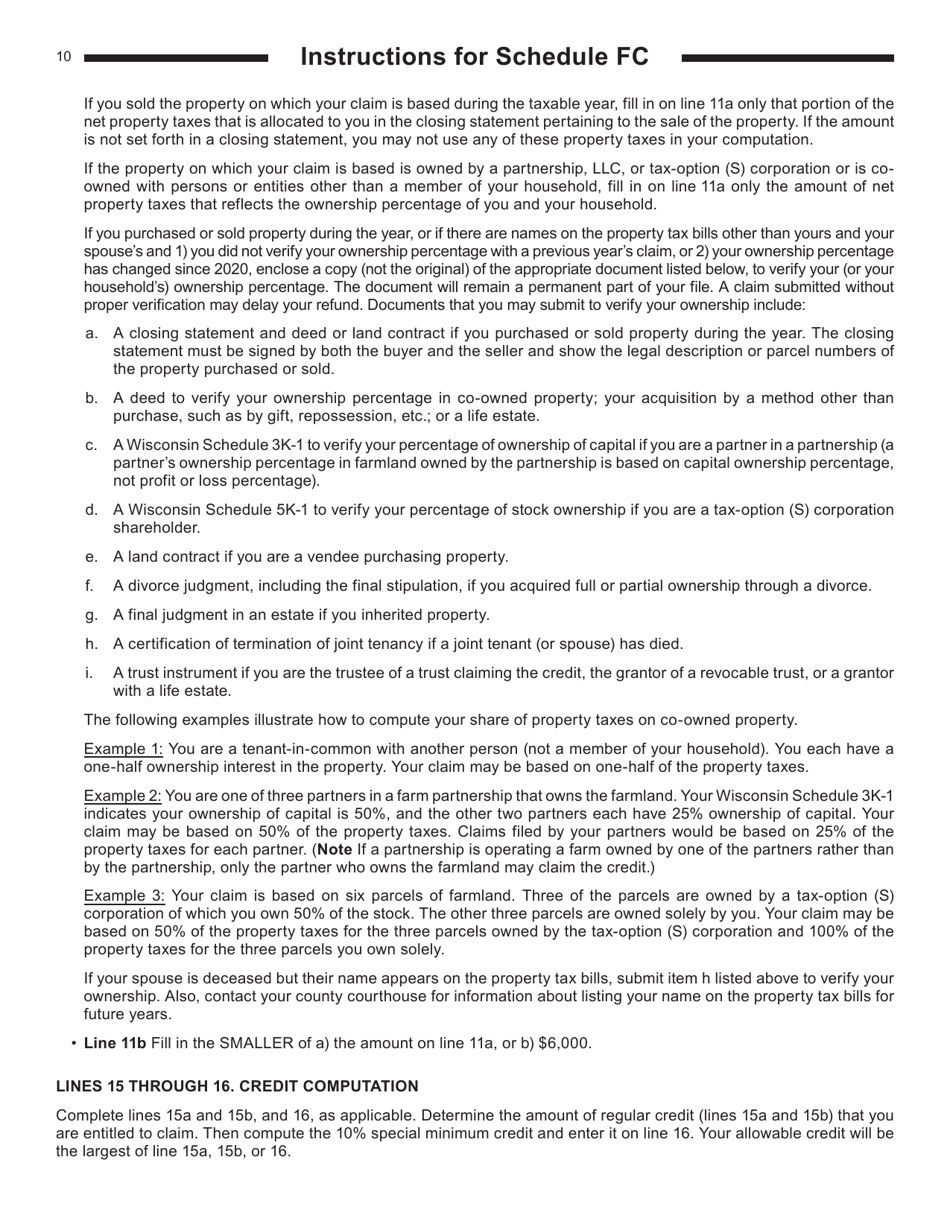 Instructions for Form I-025 Schedule FC Wisconsin Farmland Preservation Credit - Wisconsin, Page 10