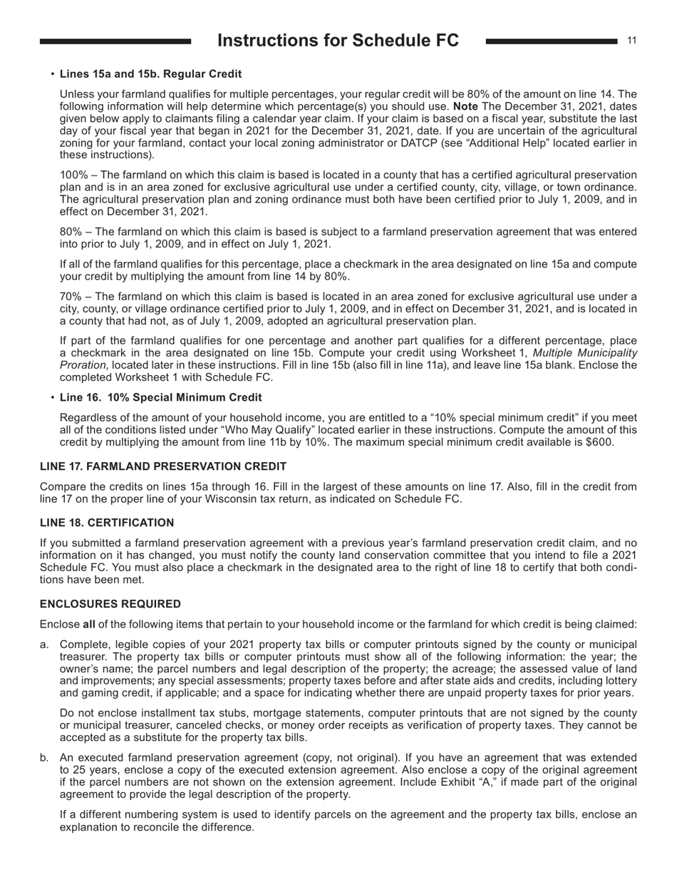 Instructions for Form I-025 Schedule FC Wisconsin Farmland Preservation Credit - Wisconsin, Page 11