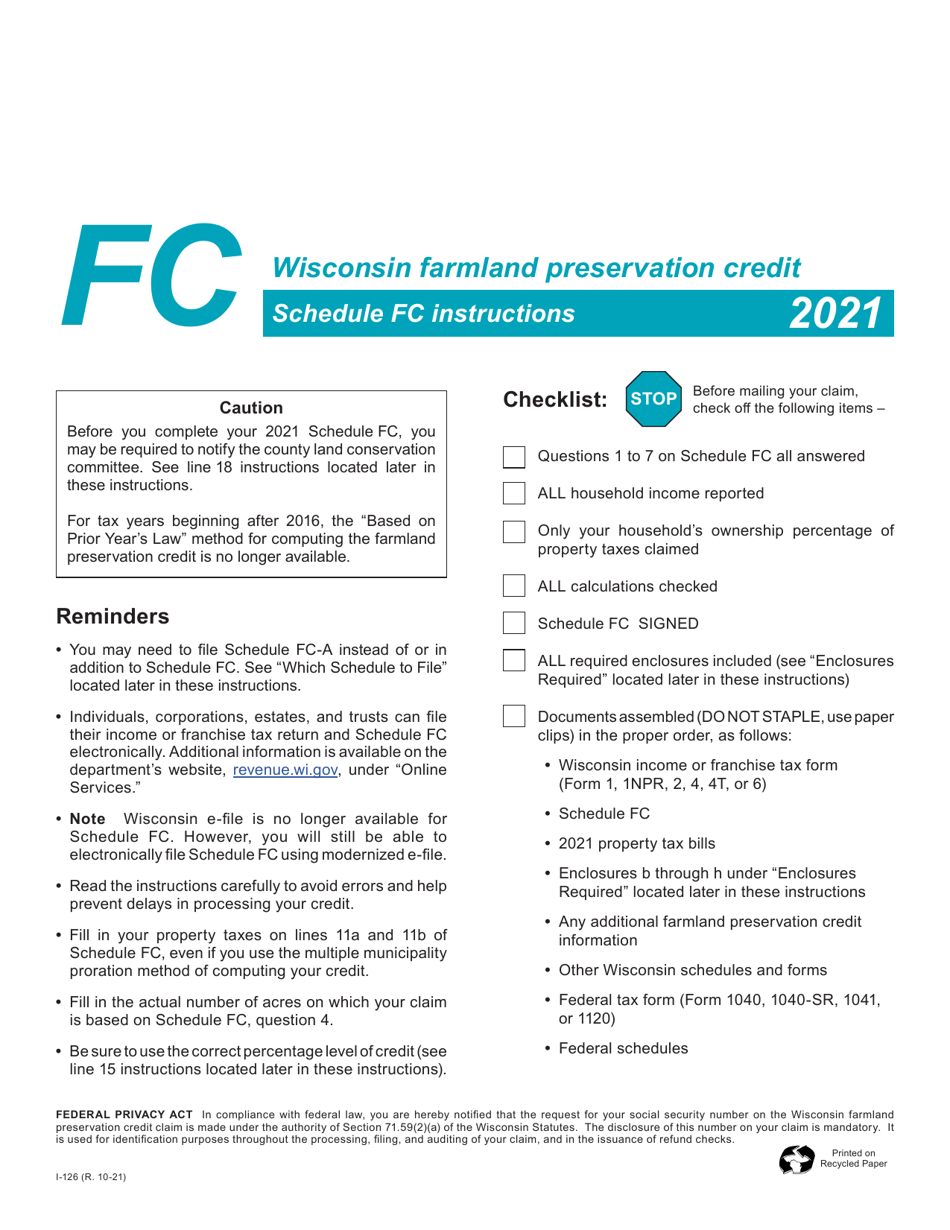 Instructions for Form I-025 Schedule FC Wisconsin Farmland Preservation Credit - Wisconsin, Page 1