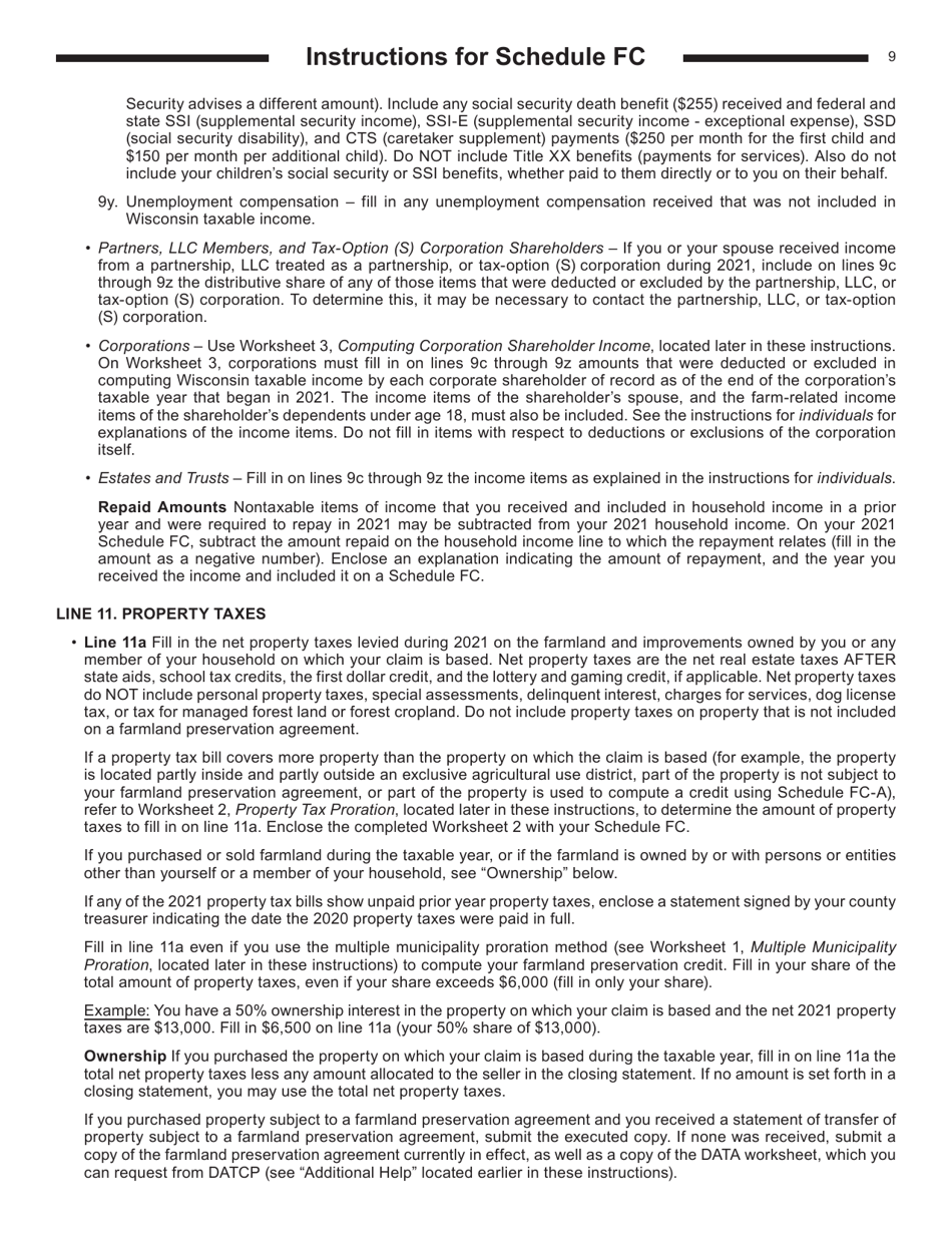Instructions for Form I-025 Schedule FC Wisconsin Farmland Preservation Credit - Wisconsin, Page 9
