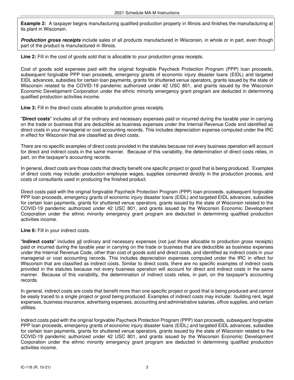 Instructions for Form IC-016 Schedule MA-M Wisconsin Manufacturing Credit - Wisconsin, Page 3