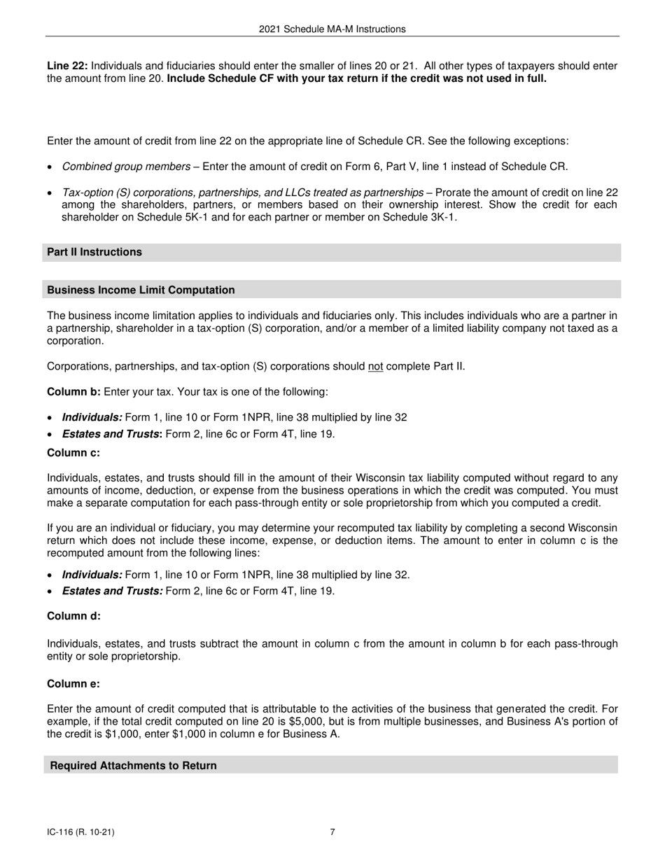 Instructions for Form IC-016 Schedule MA-M Wisconsin Manufacturing Credit - Wisconsin, Page 7