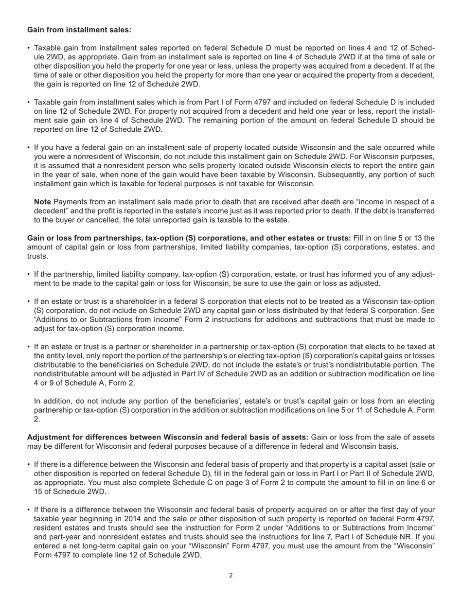 Instructions for Form I-027 Schedule 2WD Capital Gains and Losses - Wisconsin, Page 2