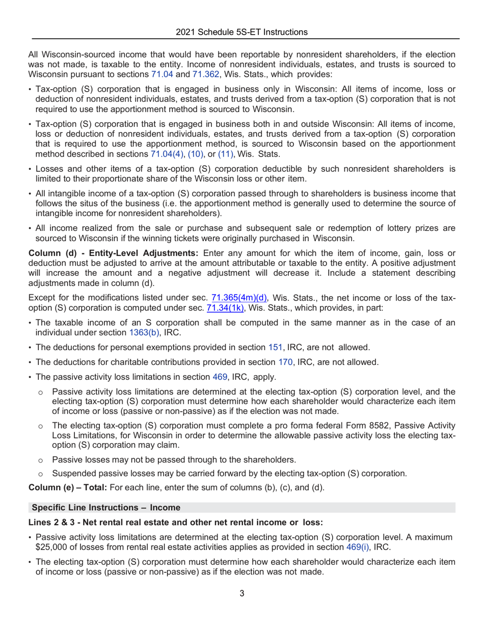 Instructions for Form IC-010 Schedule 5S-ET Entity-Level Tax Computation - Wisconsin, Page 3