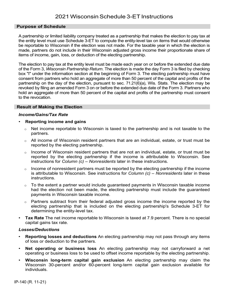 Instructions for Form IP-040 Schedule 3-ET Entity-Level Tax Computation - Wisconsin, Page 1