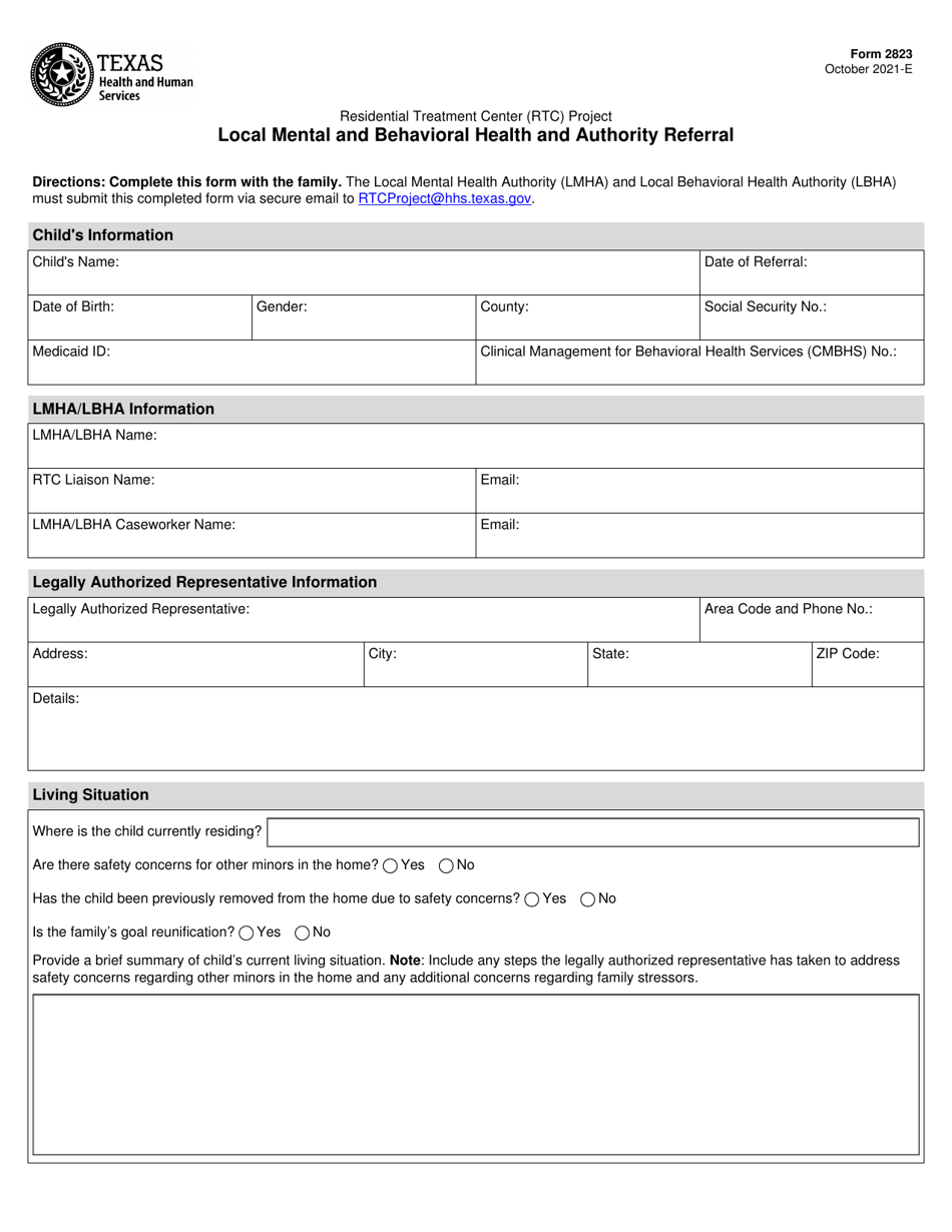 Form 2823 Local Mental and Behavioral Health and Authority Referral - Texas, Page 1