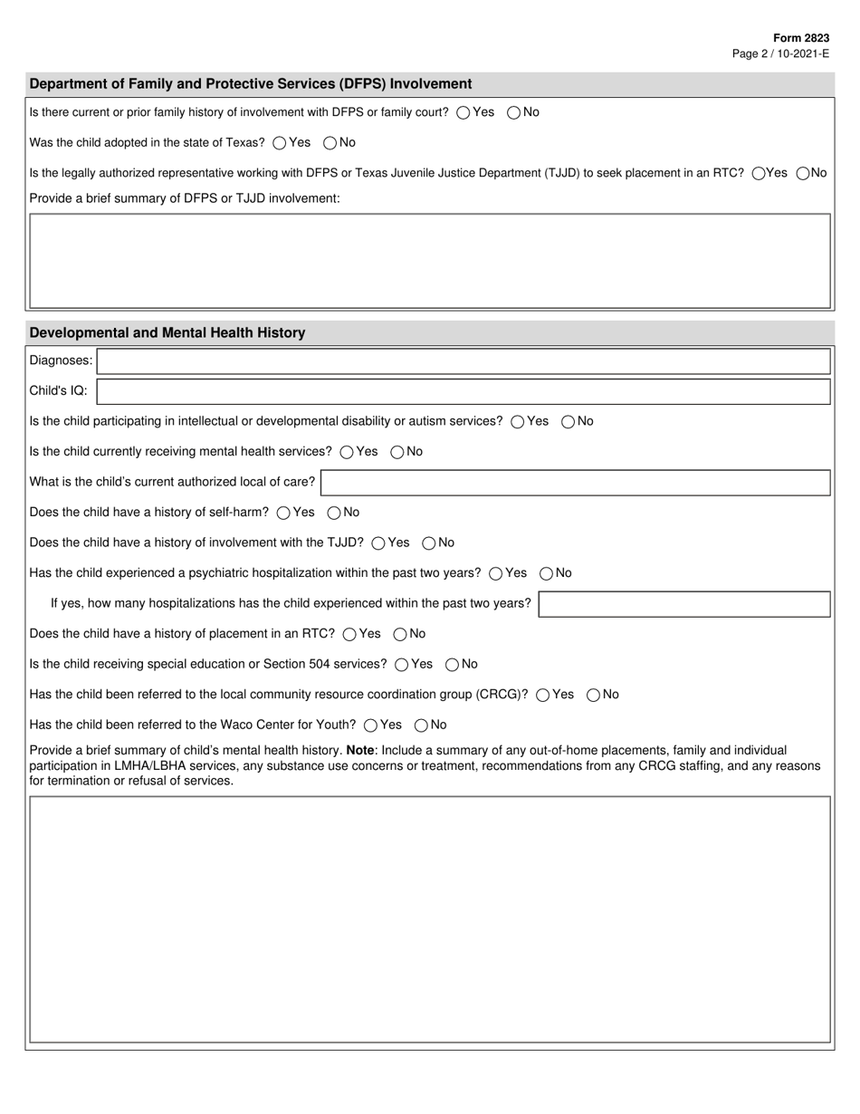 Form 2823 Local Mental and Behavioral Health and Authority Referral - Texas, Page 2