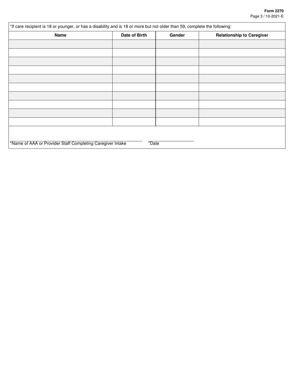 Form 2270 Caregiver Intake - Texas, Page 3
