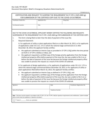 Document preview: Form PTO/SB/453 Certification and Request to Suspend the Requirement in 37 Cfr 1.55(F) and (G) for Submission of the Certified Copy Due to the Covid-19 Outbreak