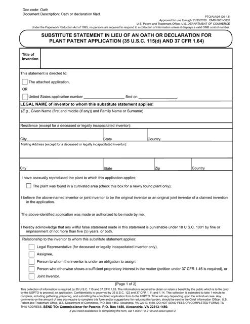 Form PTO/AIA/04  Printable Pdf