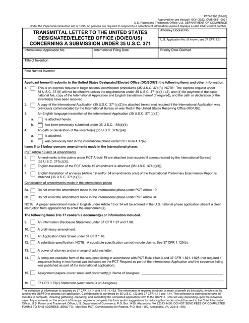 Form PTO-1390  Printable Pdf
