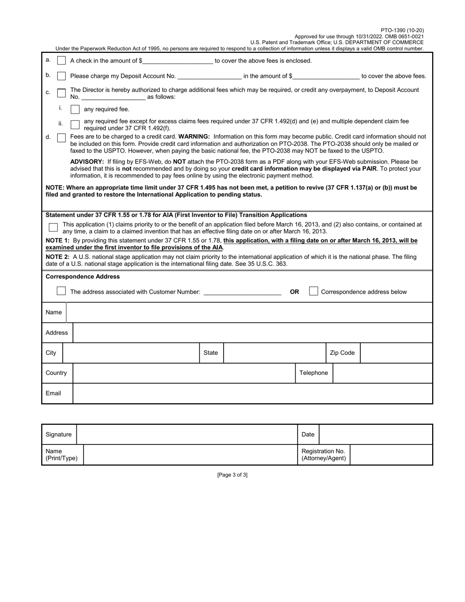 Form PTO-1390 Transmittal Letter to the United States Designated / Elected Office (Do / Eo / US) Concerning a Submission Under 35 U.s.c. 371, Page 3
