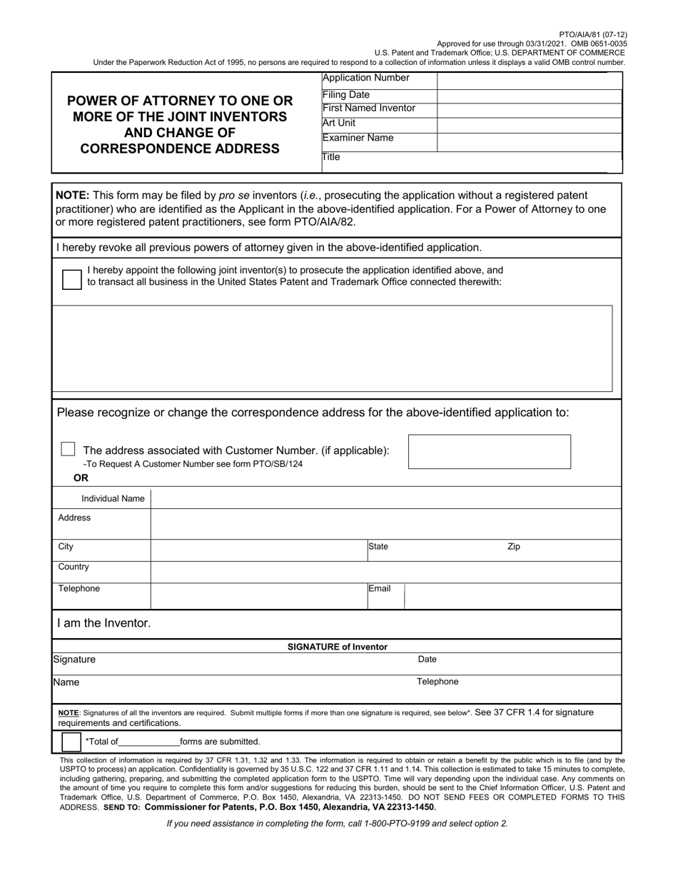 Form PTO/AIA/81 - Fill Out, Sign Online And Download Fillable PDF ...