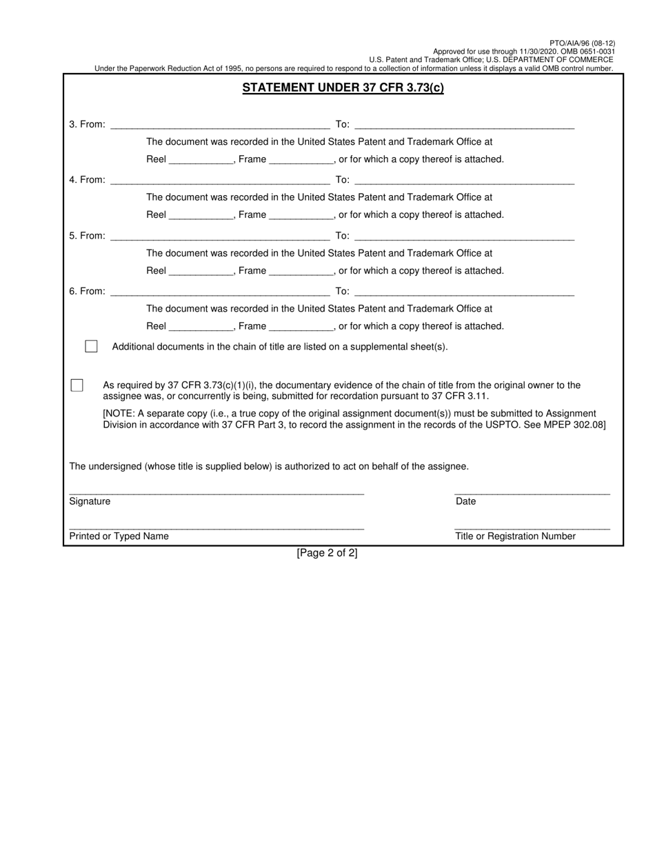 Form PTO / AIA / 96 Statement Under 37 Cfr 3.73(C), Page 2