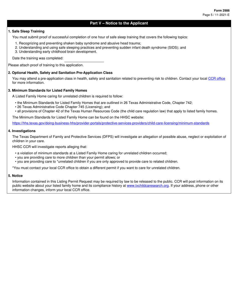Form 2986 Listing Permit Request - Texas, Page 5