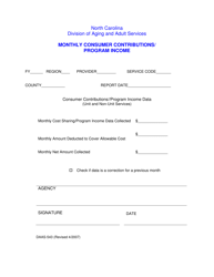 Form DAAS-543 &quot;Monthly Consumer Contributions/Program Income&quot; - North Carolina