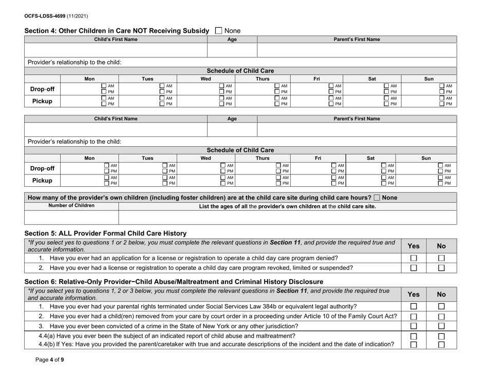Form OCFS-LDSS-4699 Enrollment Form for Provider of Legally Exempt in-Home Child Care and Legally Exempt Family Child Care - New York, Page 4