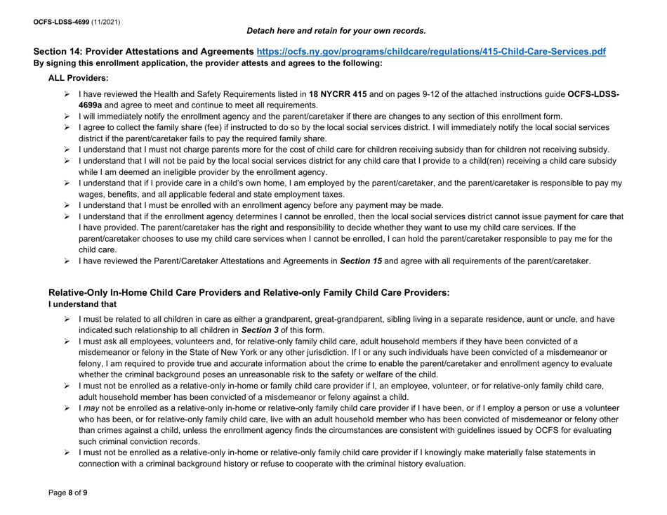 Form OCFS-LDSS-4699 Enrollment Form for Provider of Legally Exempt in-Home Child Care and Legally Exempt Family Child Care - New York, Page 8