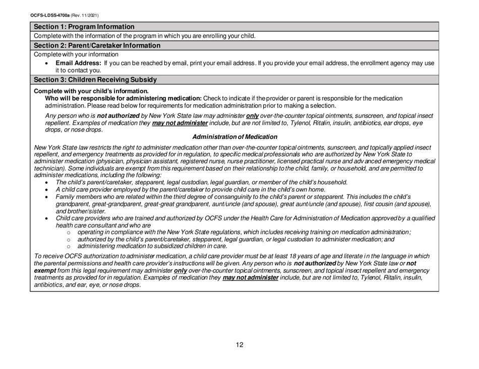 Instructions for Form OCFS-LDSS-4700 Part A Enrollment Form for Legally Exempt Group Child Care Program - New York, Page 12
