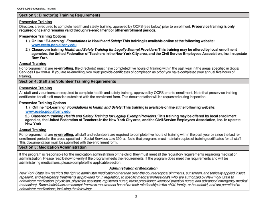 Instructions for Form OCFS-LDSS-4700 Part A Enrollment Form for Legally Exempt Group Child Care Program - New York, Page 3