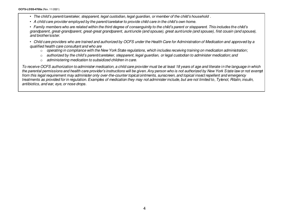 Instructions for Form OCFS-LDSS-4700 Part A Enrollment Form for Legally Exempt Group Child Care Program - New York, Page 4