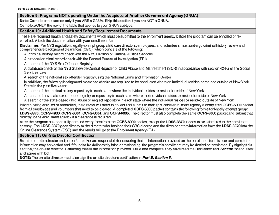 Instructions for Form OCFS-LDSS-4700 Part A Enrollment Form for Legally Exempt Group Child Care Program - New York, Page 6