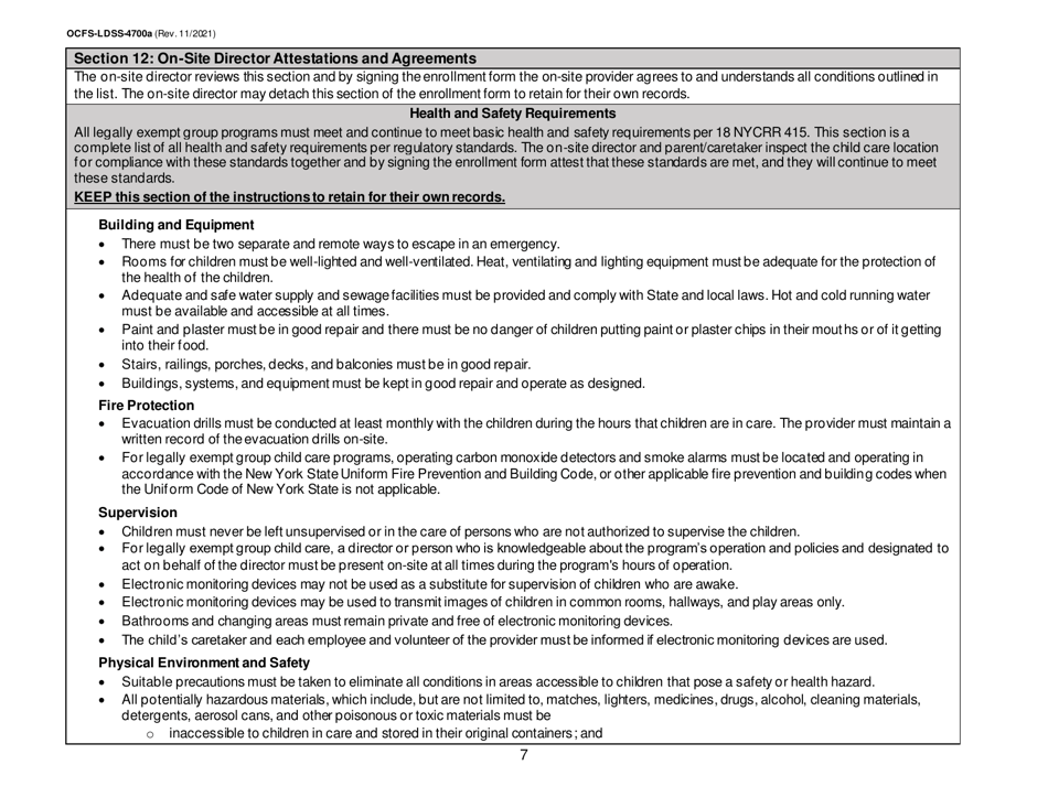 Instructions for Form OCFS-LDSS-4700 Part A Enrollment Form for Legally Exempt Group Child Care Program - New York, Page 7
