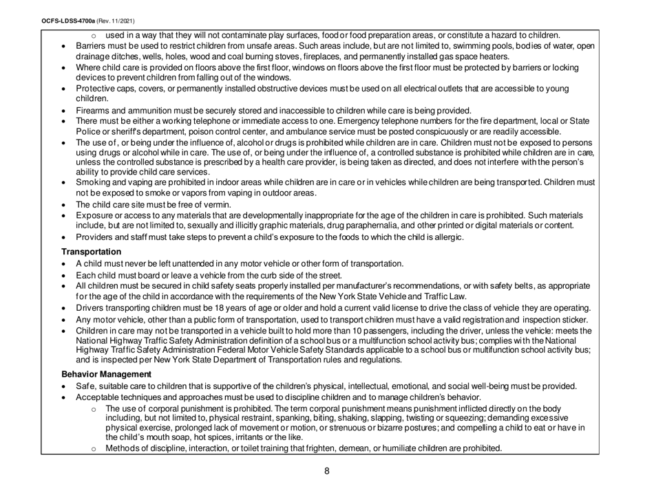 Instructions for Form OCFS-LDSS-4700 Part A Enrollment Form for Legally Exempt Group Child Care Program - New York, Page 8