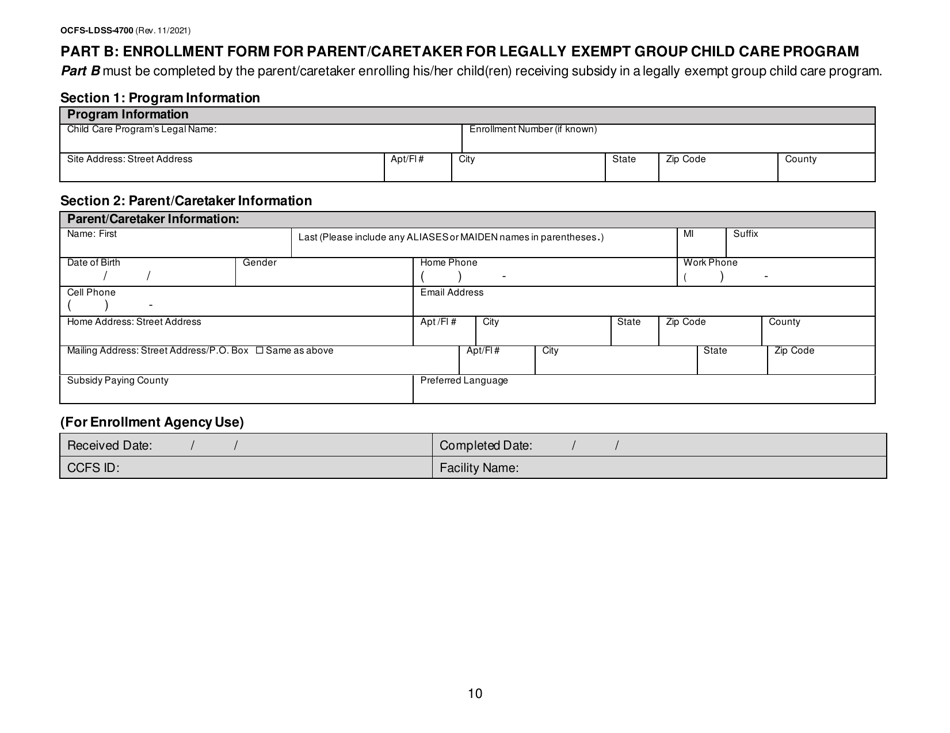 Form OCFS-LDSS-4700 Part A Enrollment Form for Legally Exempt Group Child Care Program - New York, Page 10