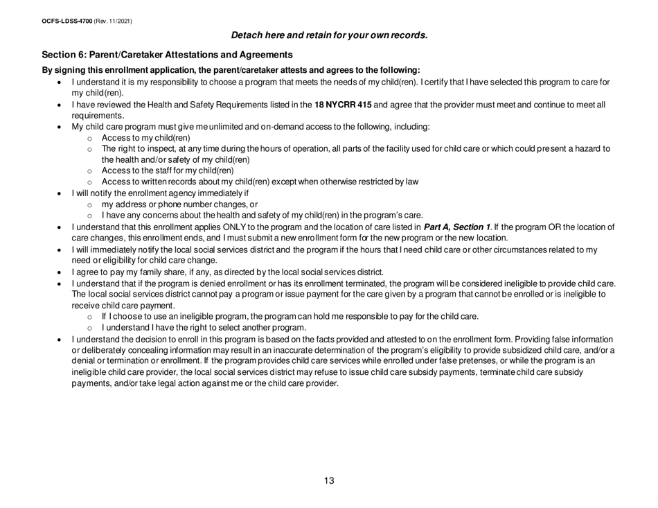 Form OCFS-LDSS-4700 Part A Enrollment Form for Legally Exempt Group Child Care Program - New York, Page 13