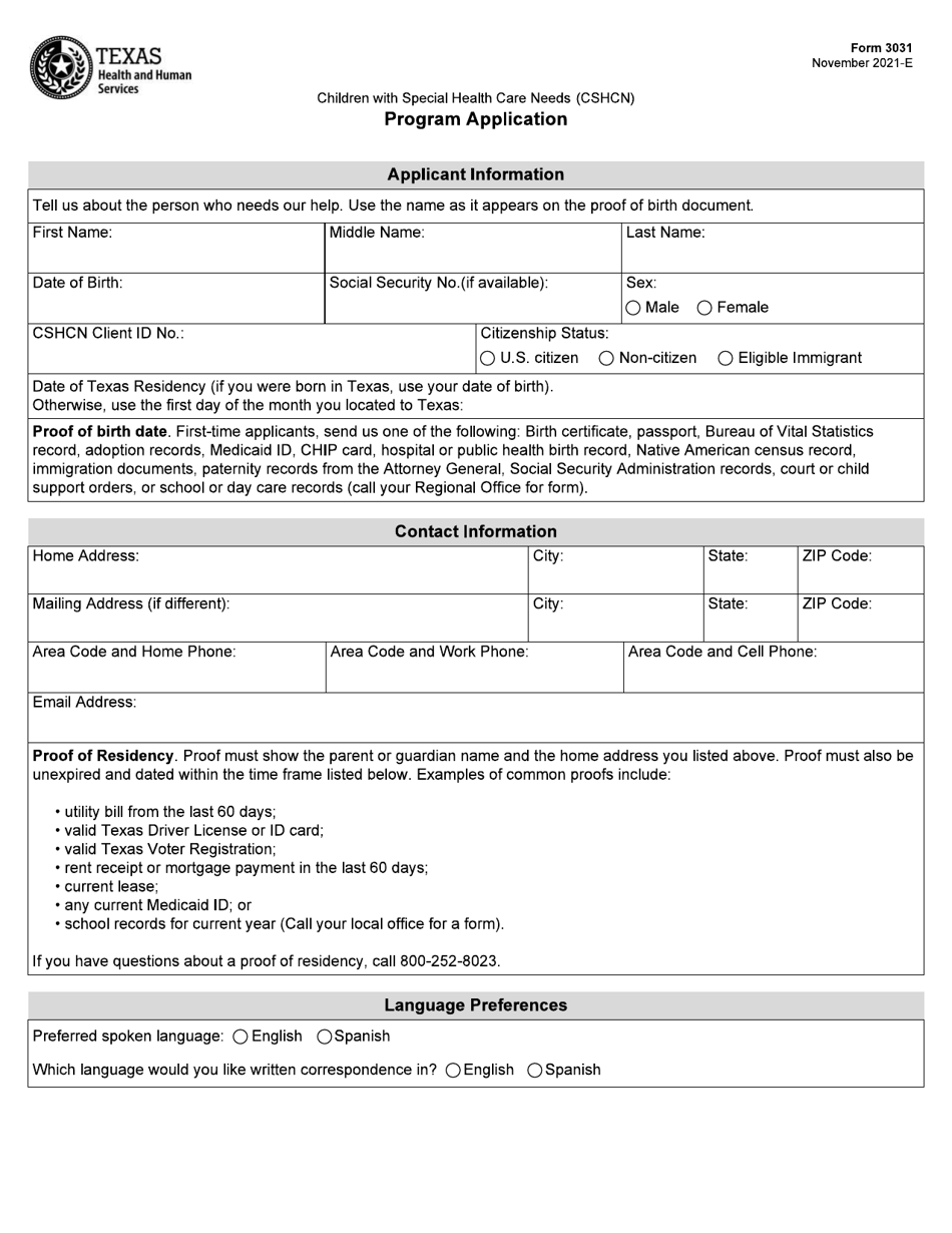 Form 3031 - Fill Out, Sign Online and Download Fillable PDF, Texas ...