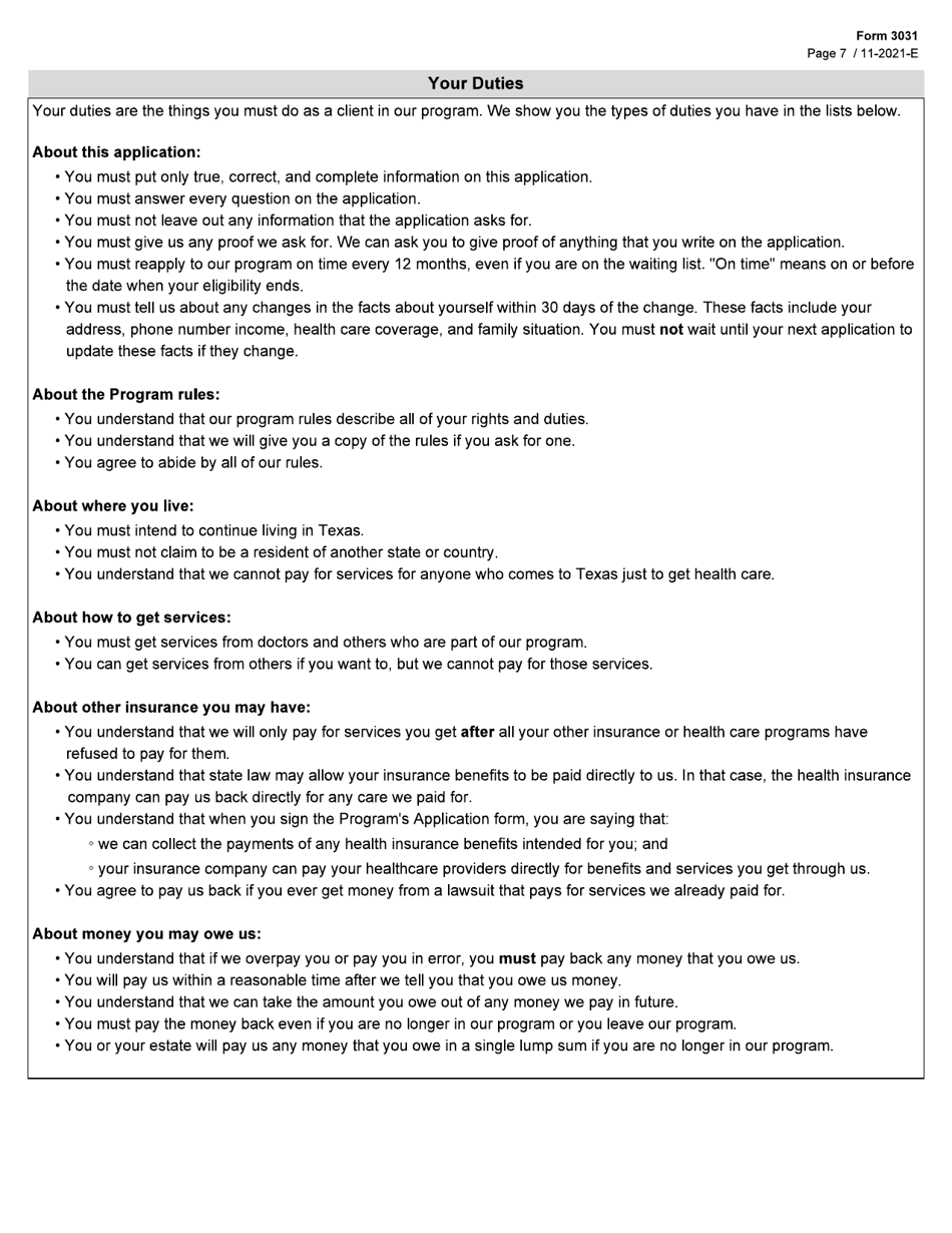 Form 3031 Children With Special Health Care Needs (Cshcn) Program Application - Texas, Page 7