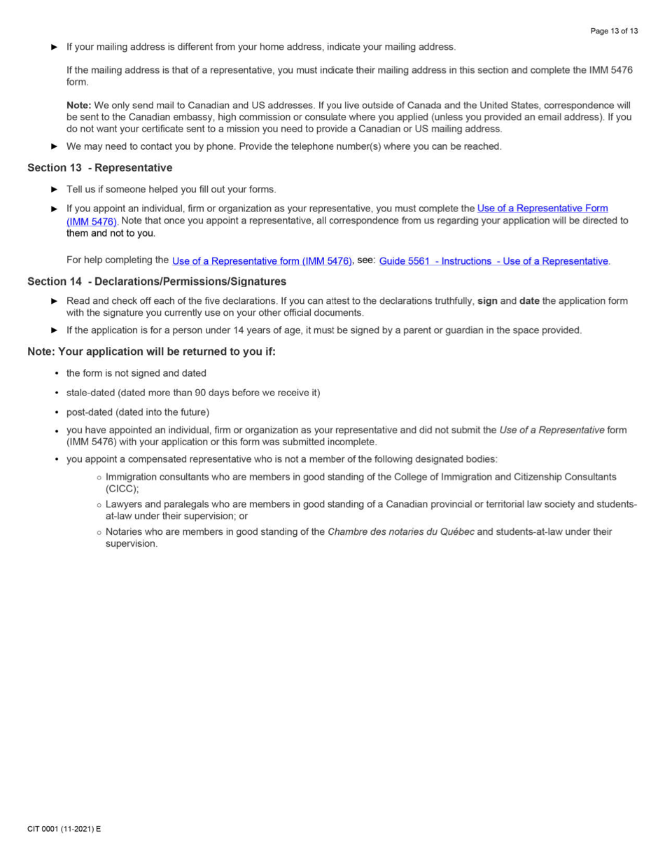 Form CIT0001 Application for Citizenship Certificate for Adults and Minors (Proof of Citizenship) - Canada, Page 13