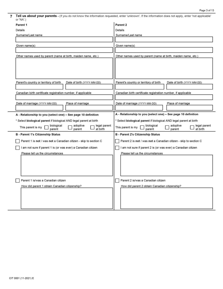 Form CIT0001 Application for Citizenship Certificate for Adults and Minors (Proof of Citizenship) - Canada, Page 3