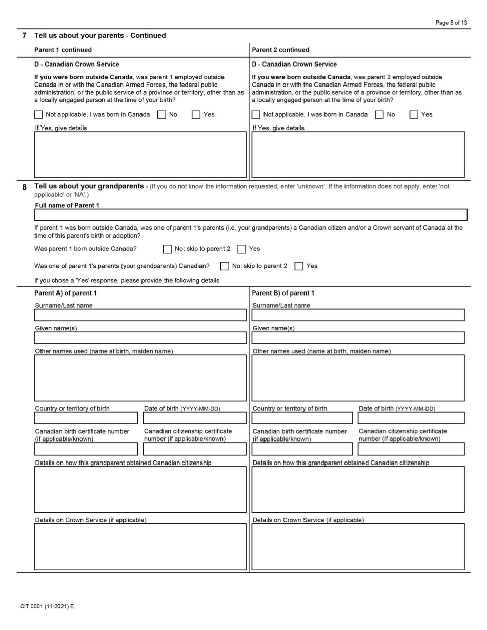 Form CIT0001 Application for Citizenship Certificate for Adults and Minors (Proof of Citizenship) - Canada, Page 5