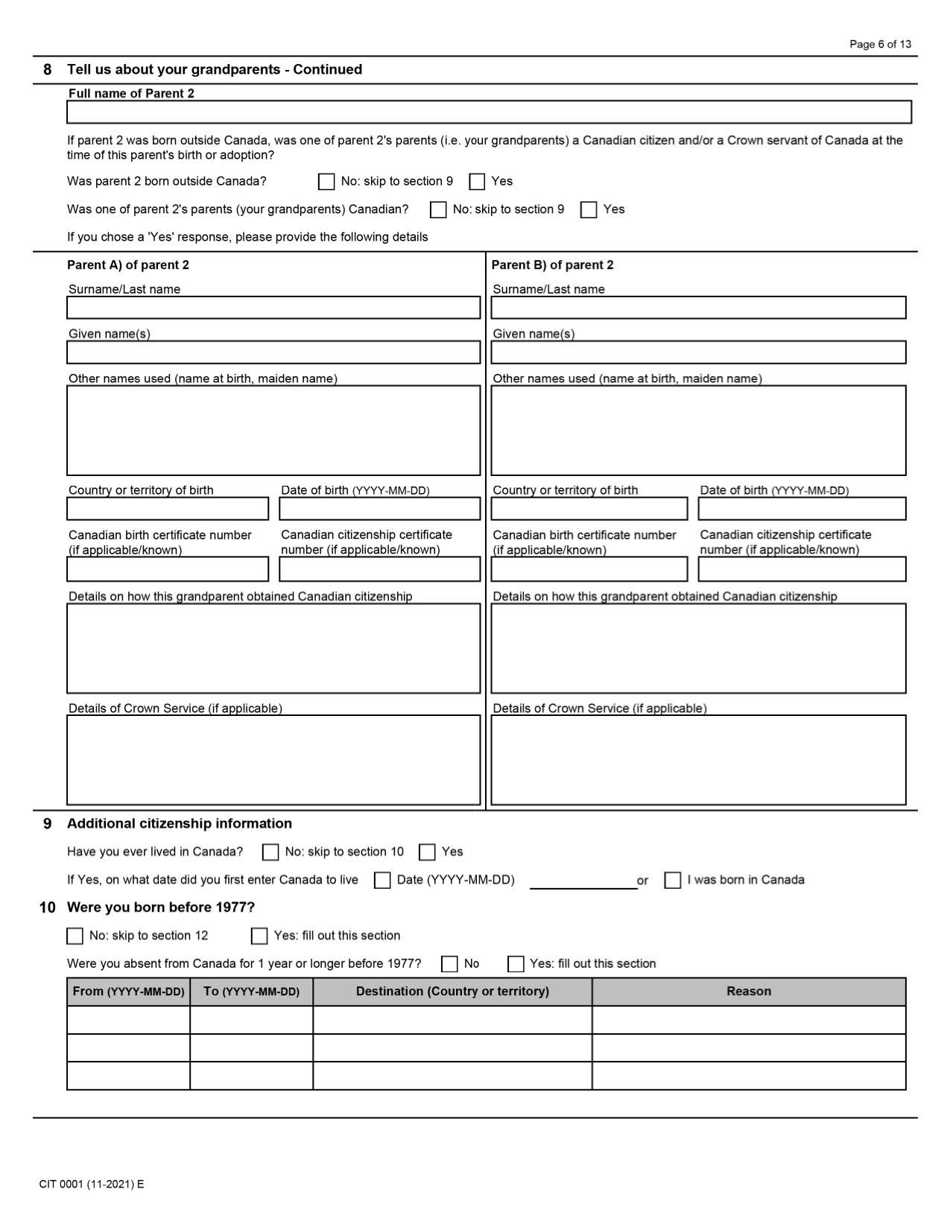 Form CIT0001 Application for Citizenship Certificate for Adults and Minors (Proof of Citizenship) - Canada, Page 6