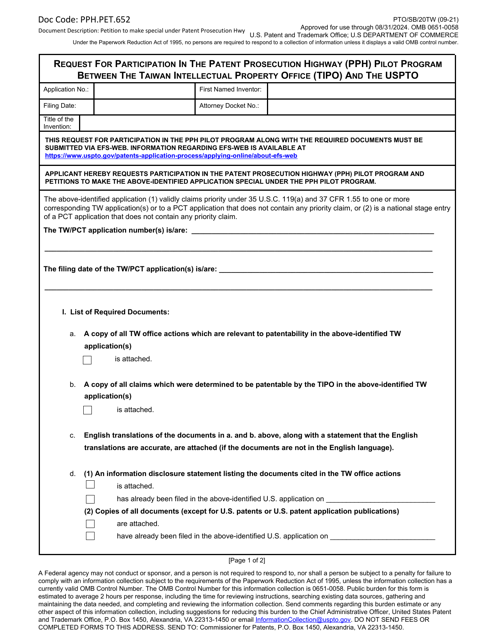 Form PTO/SB/20TW  Printable Pdf