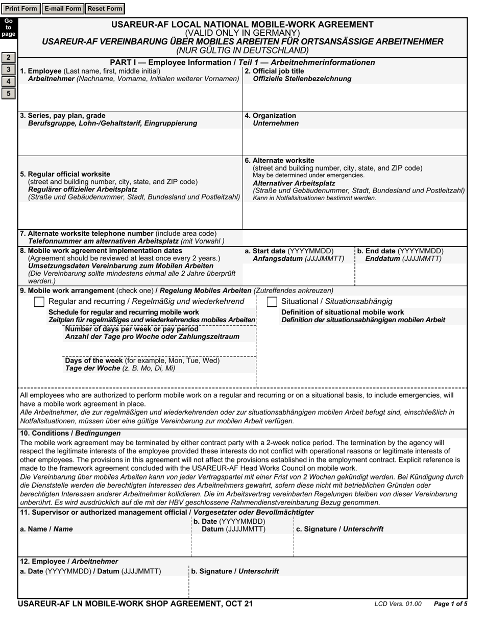 Usareur-AF Local National Mobile-Work Agreement (English / German), Page 1