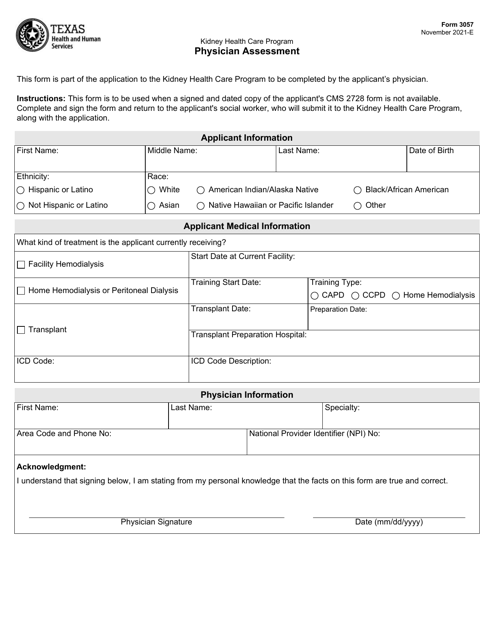 Form 3057 Physician Assessment - Kidney Health Care Program - Texas