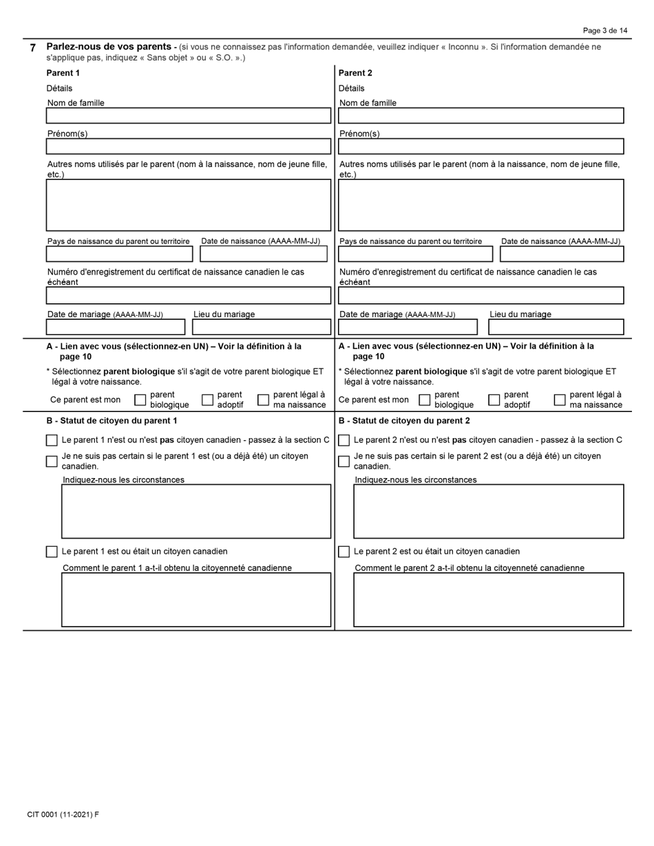 Forme CIT0001 Demande De Certificat De Citoyennete Pour Adultes Et Mineurs (Preuve De Citoyennete) En Vertu De Larticle 3 De La Loi Sur La Citoyennete - Canada (French), Page 3