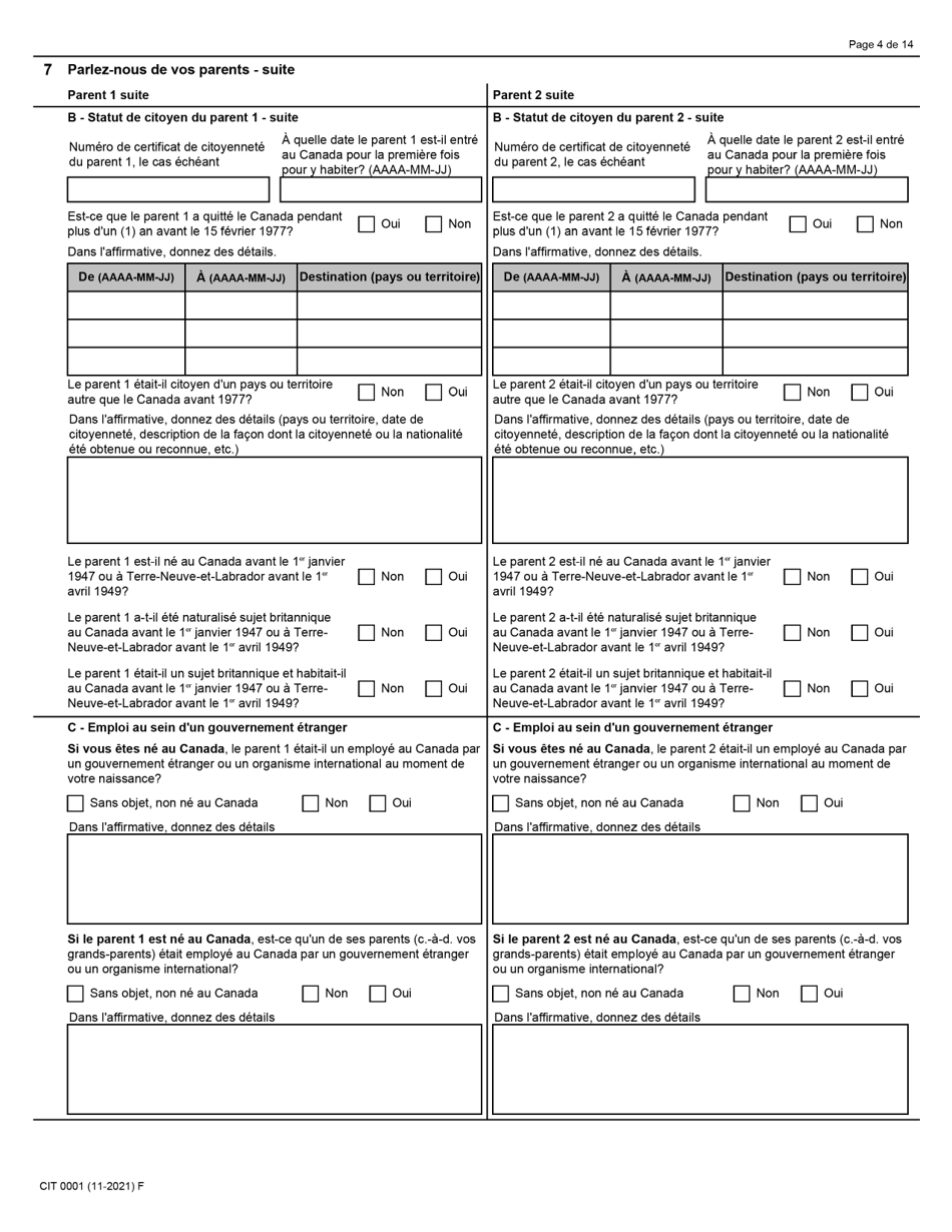 Forme CIT0001 Demande De Certificat De Citoyennete Pour Adultes Et Mineurs (Preuve De Citoyennete) En Vertu De Larticle 3 De La Loi Sur La Citoyennete - Canada (French), Page 4