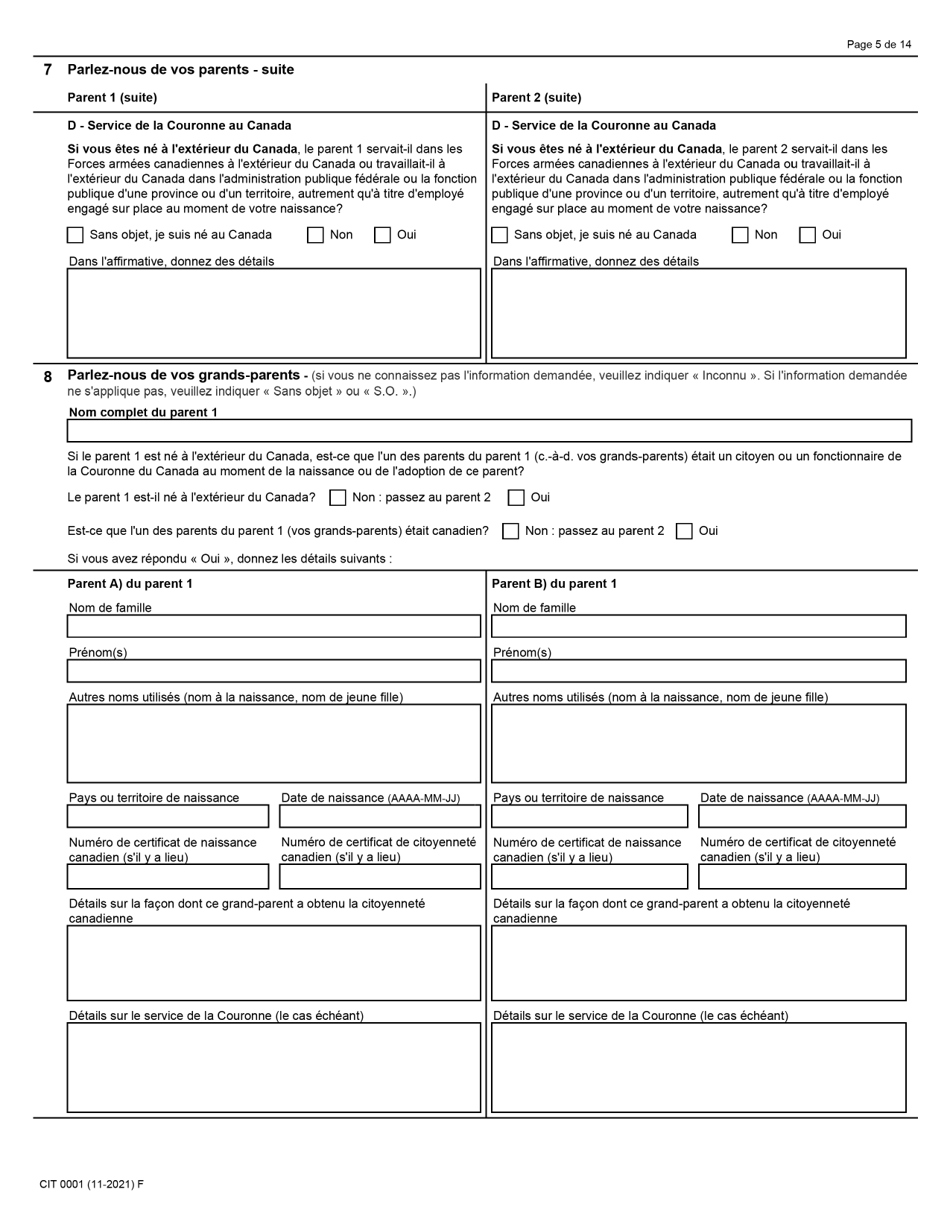 Forme CIT0001 Demande De Certificat De Citoyennete Pour Adultes Et Mineurs (Preuve De Citoyennete) En Vertu De Larticle 3 De La Loi Sur La Citoyennete - Canada (French), Page 5