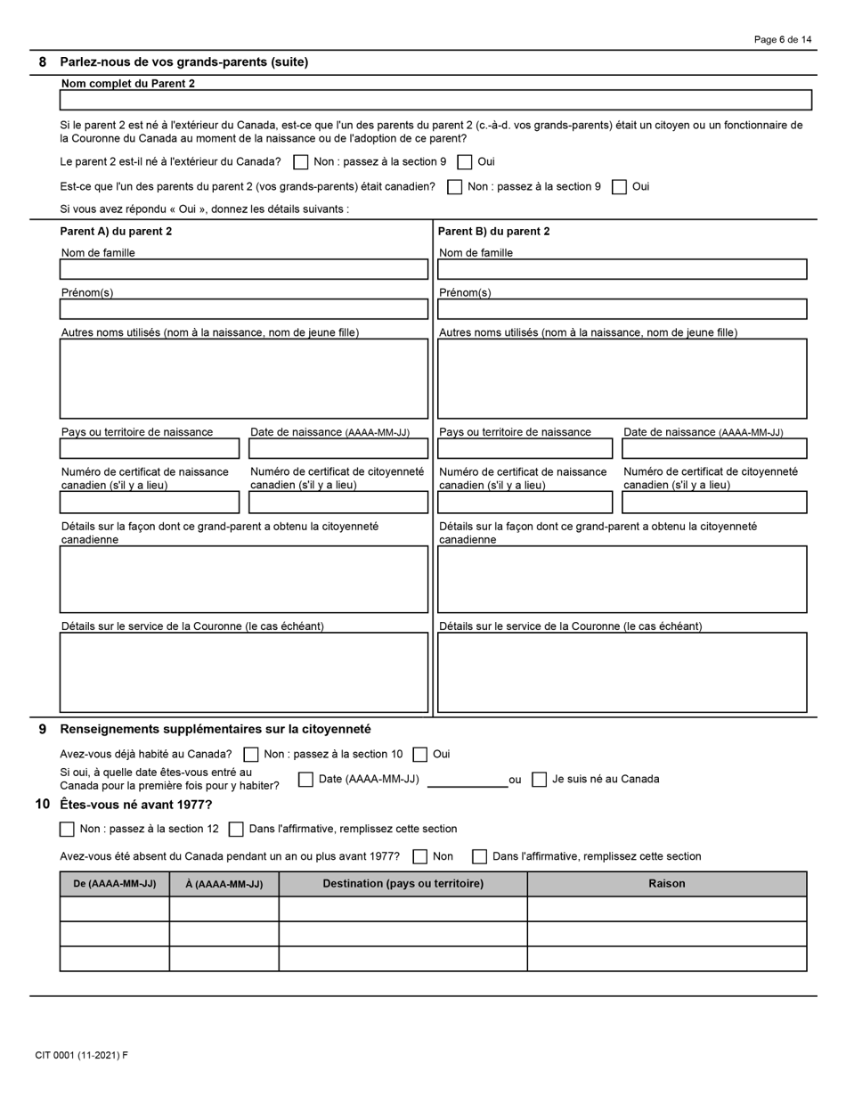 Forme CIT0001 Demande De Certificat De Citoyennete Pour Adultes Et Mineurs (Preuve De Citoyennete) En Vertu De Larticle 3 De La Loi Sur La Citoyennete - Canada (French), Page 6