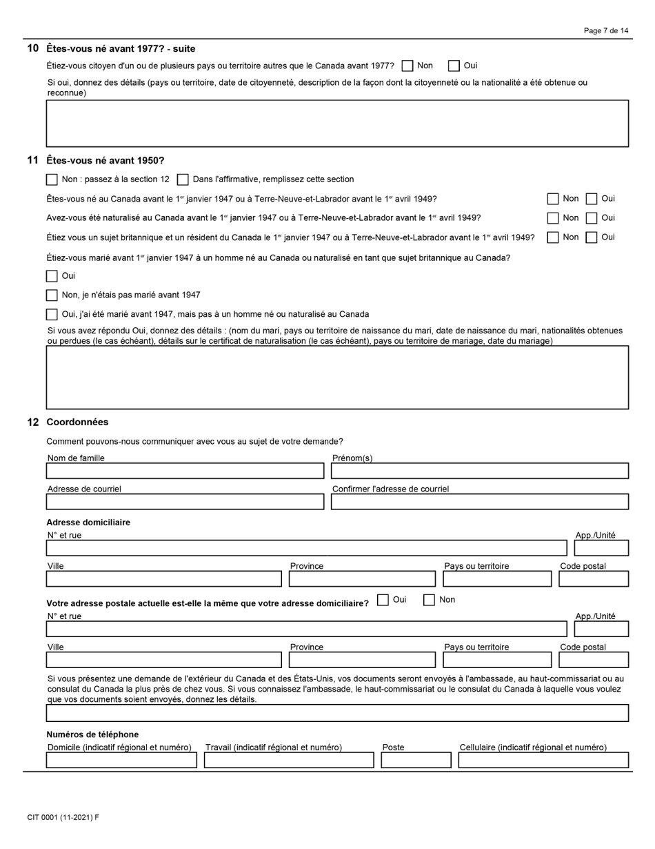 Forme CIT0001 Demande De Certificat De Citoyennete Pour Adultes Et Mineurs (Preuve De Citoyennete) En Vertu De Larticle 3 De La Loi Sur La Citoyennete - Canada (French), Page 7