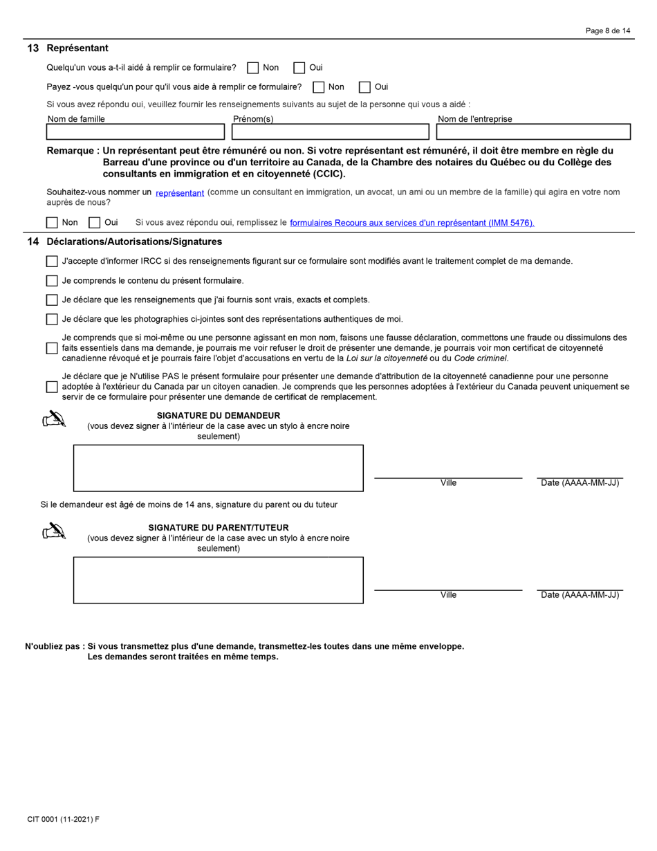 Forme CIT0001 Demande De Certificat De Citoyennete Pour Adultes Et Mineurs (Preuve De Citoyennete) En Vertu De Larticle 3 De La Loi Sur La Citoyennete - Canada (French), Page 8