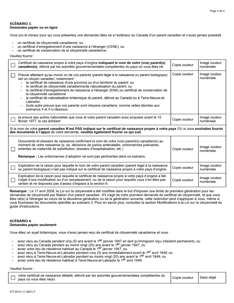 Forme CIT0014 Liste De Controle DES Documents - Demande De Certificat De Citoyennete (Preuve De Citoyennete) - Canada (French), Page 3